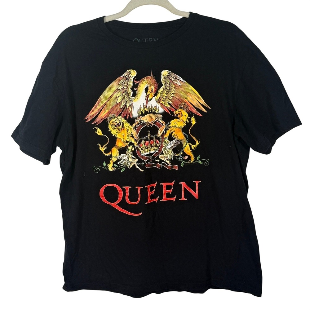 Queen Official Merch Black Graphic Band T-Shirt Rock Crest Logo Mens Large 2023